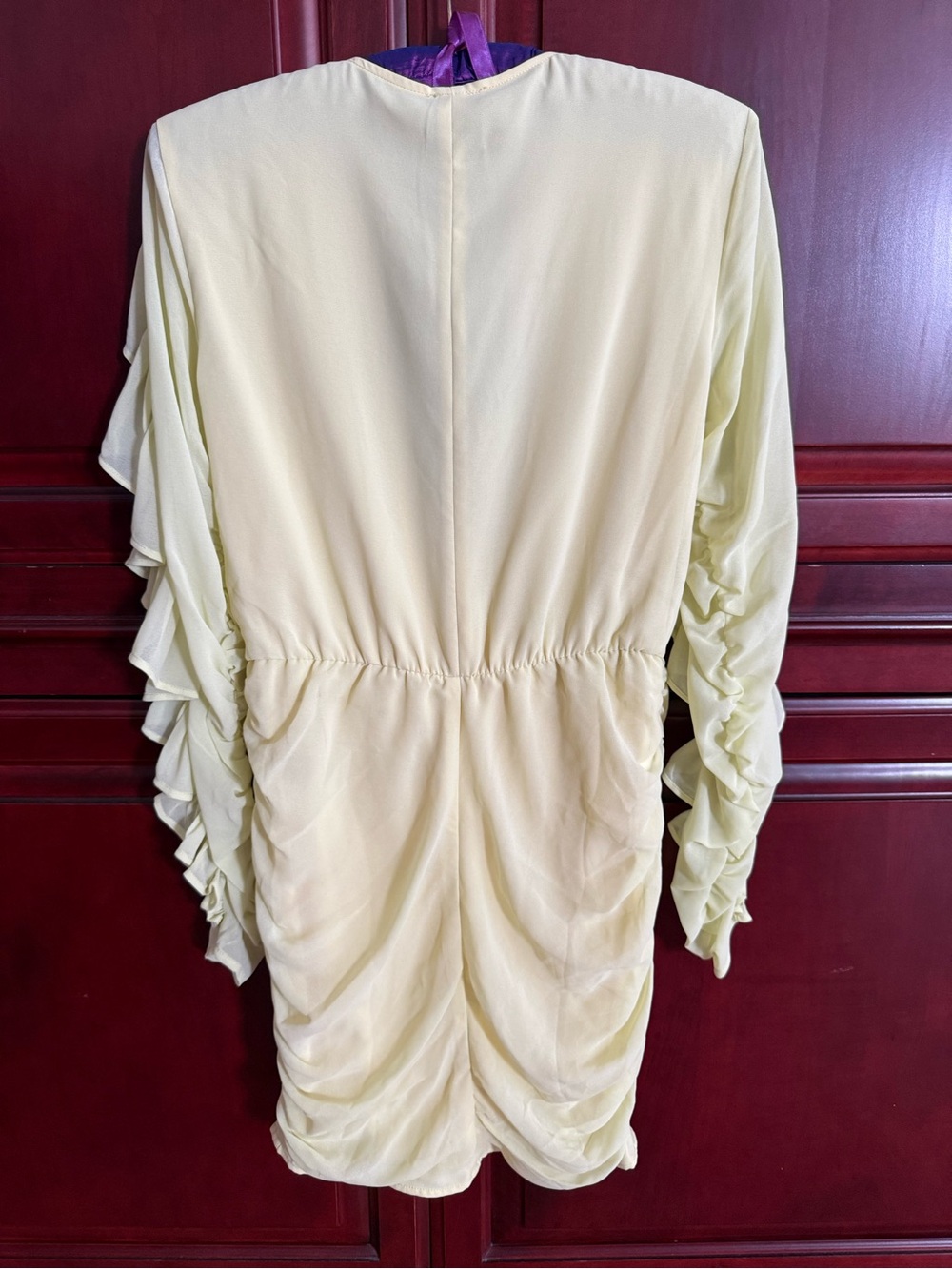 NBD Pale Yellow Ruffle Wrap-Style Mini Dress - Picture 2 of 4